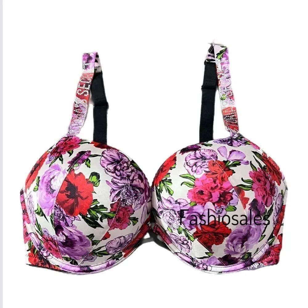 Victorias Secret Sexy Rhinestone Strap Bombshell Add-2-Cups Push Up bra 32B